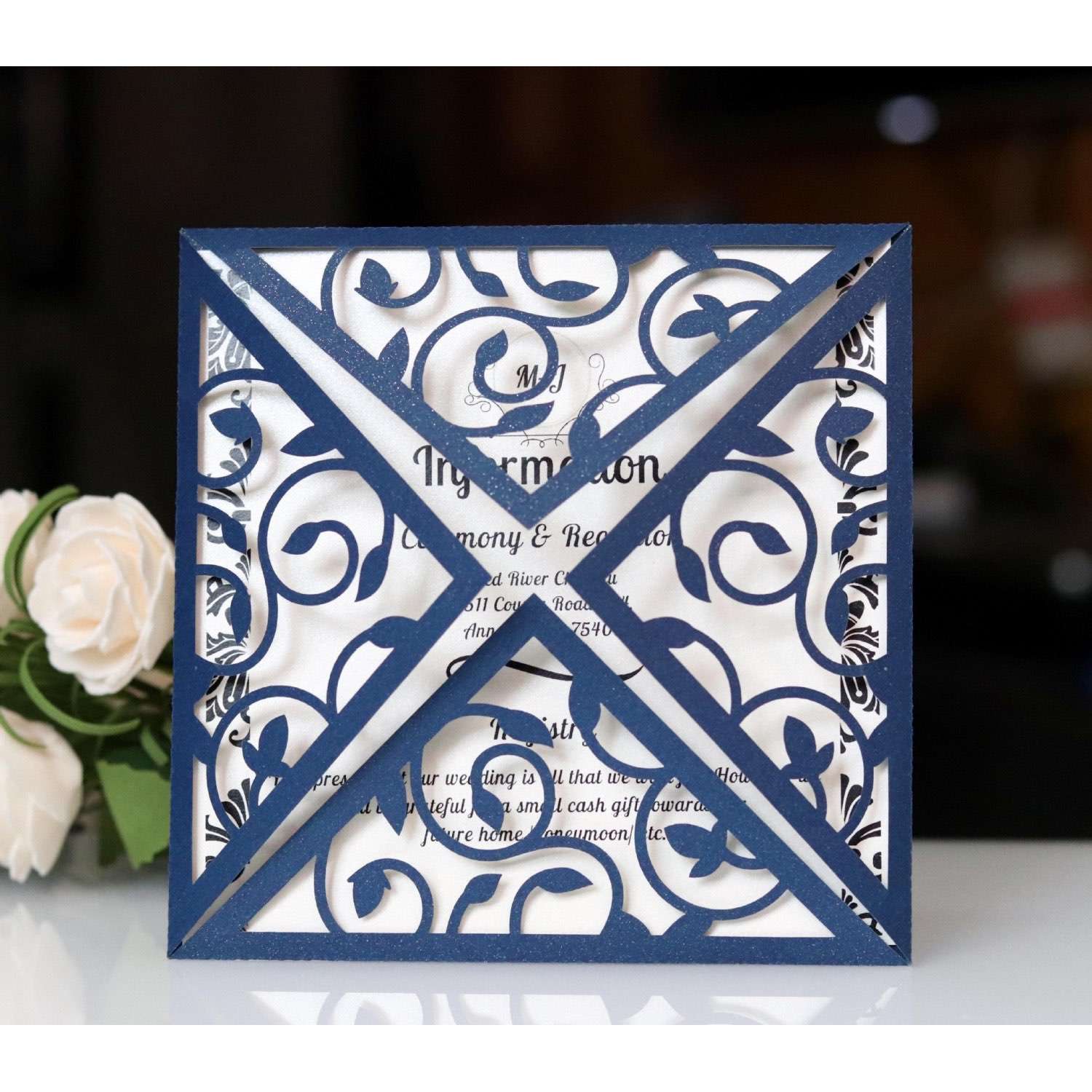 Golden Square Invitation Card Greeting Card Laser Invitations  Business Card